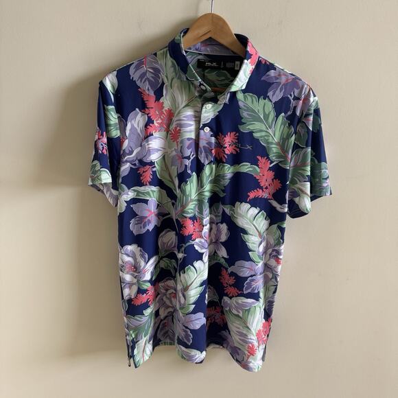 RLX Ralph Lauren Classic Fit Performance Polo Shirt Mens M Hawaiian Floral Golf - Picture 1 of 11